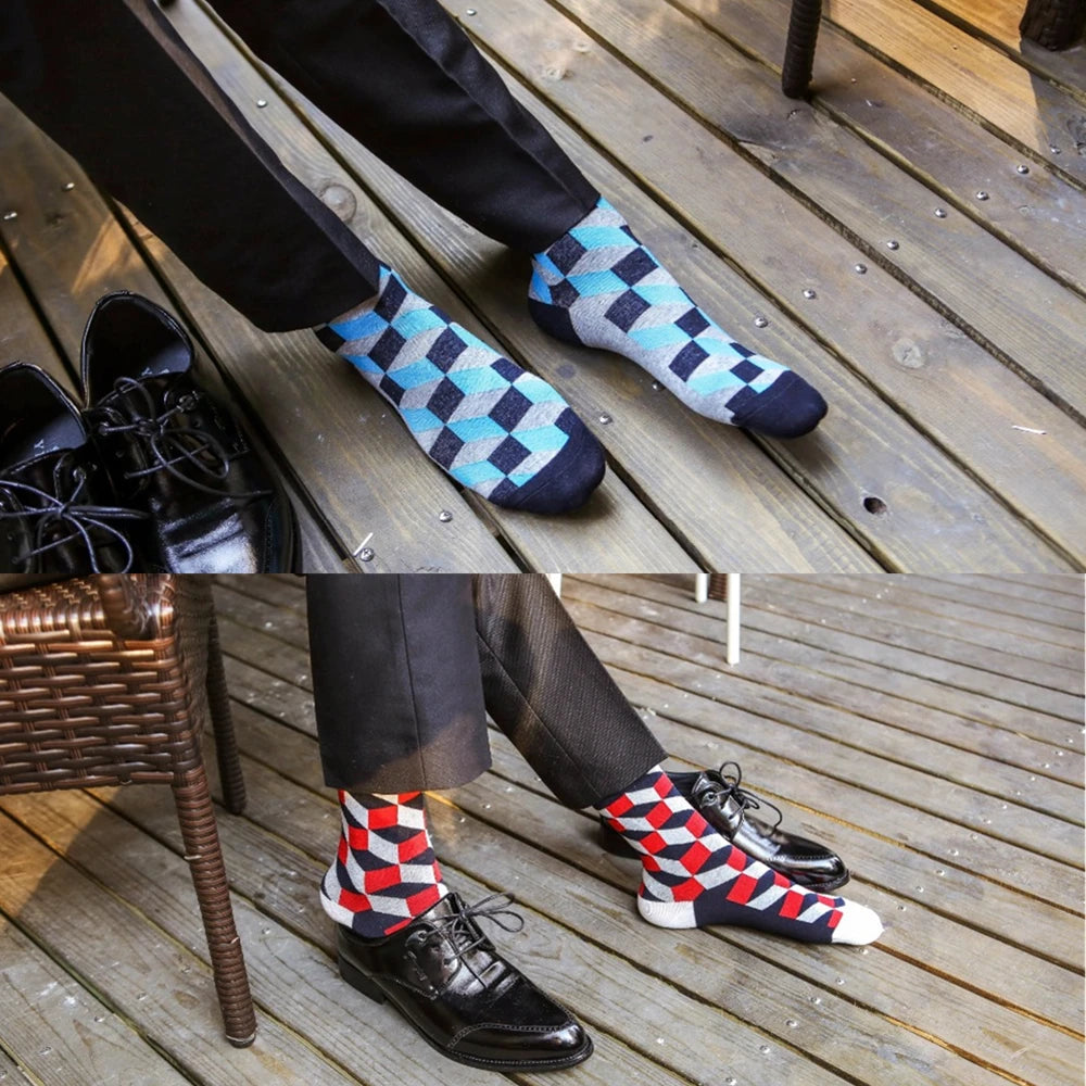 5 Pairs of Men's Cotton Colorful Crew Socks – Funny & Fashionable Patterns