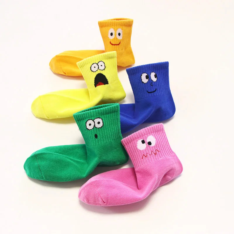 5 Pairs Kids Socks: Funny Emoticons, Cute, Breathable, Unisex