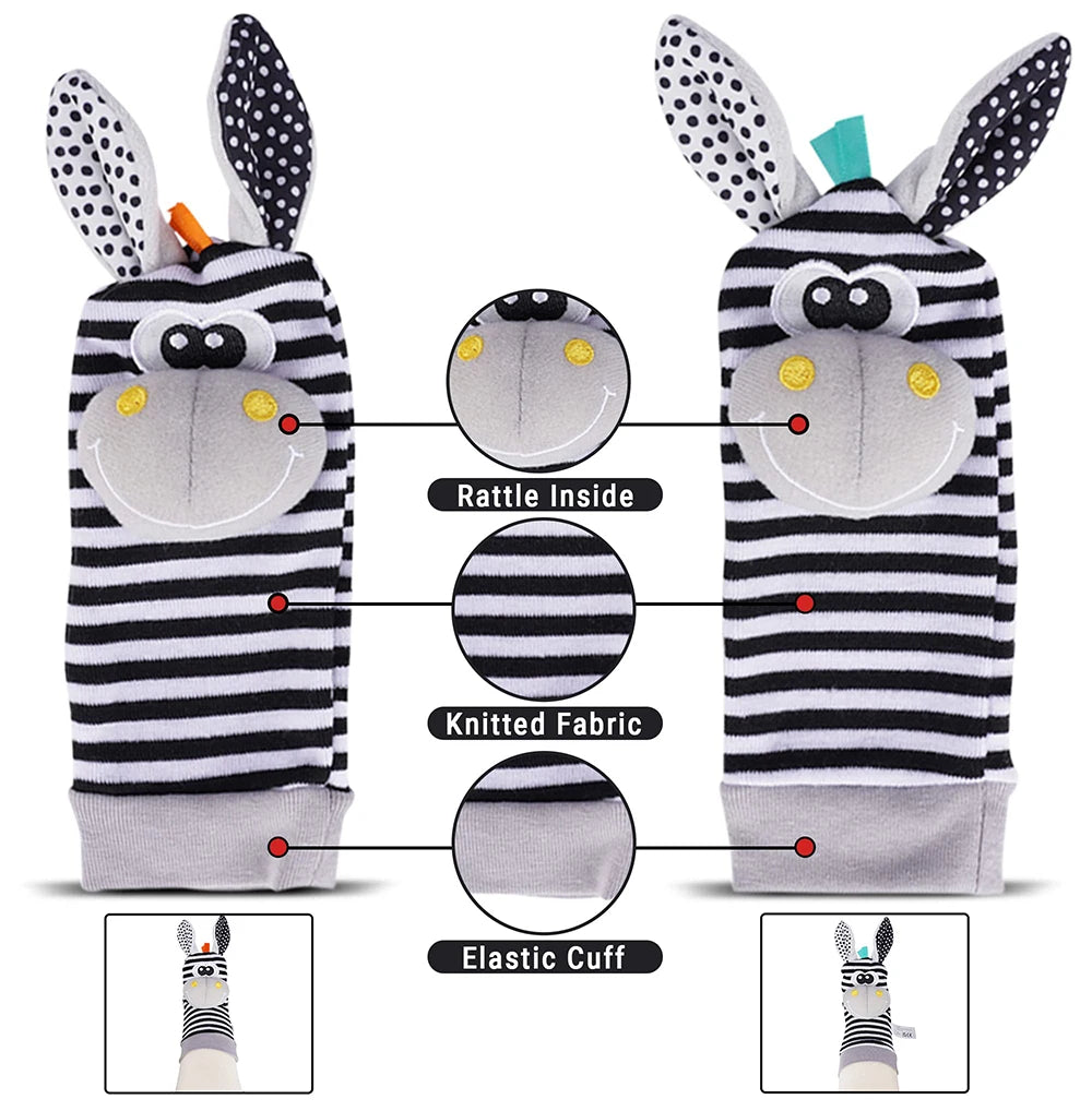 Cute Baby Rattle Set: Animal Wrist & Foot Finders