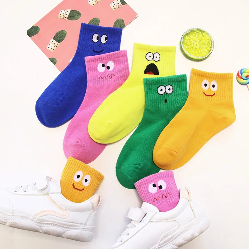 5 Pairs Kids Socks: Funny Emoticons, Cute, Breathable, Unisex